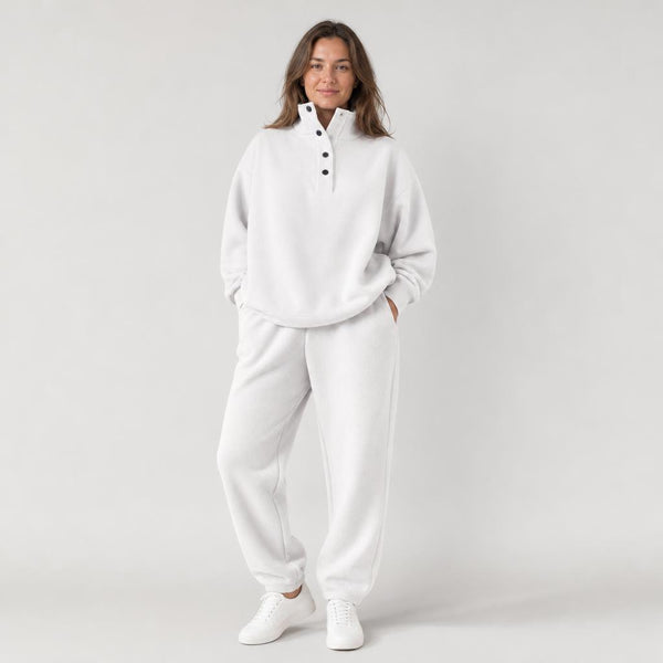 Eleanor | Women's Oversized Snap Stand Collar Pullover and Sweatpants Set with Pockets
