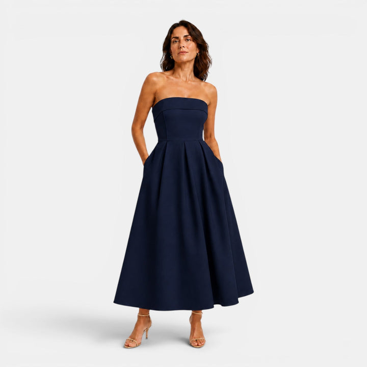 Bella | Strapless Pleated Midi Dress