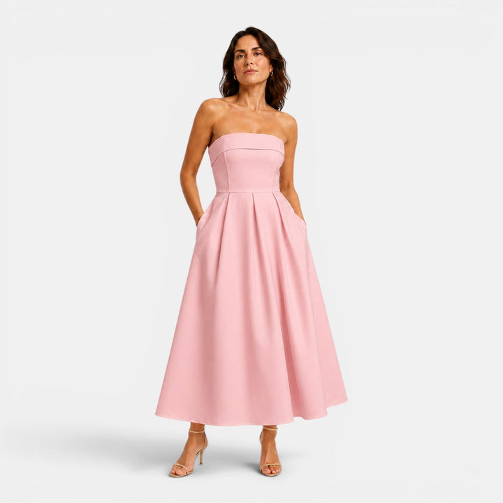 Bella | Strapless Pleated Midi Dress