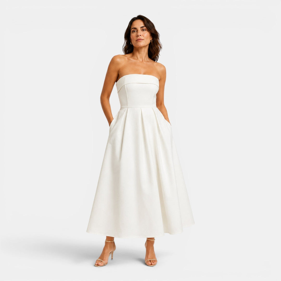 Bella | Strapless Pleated Midi Dress