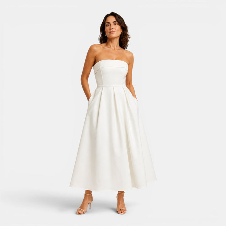 Bella | Strapless Pleated Midi Dress
