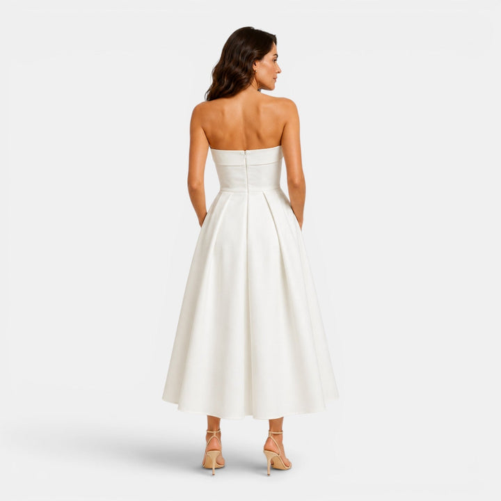 Bella | Strapless Pleated Midi Dress