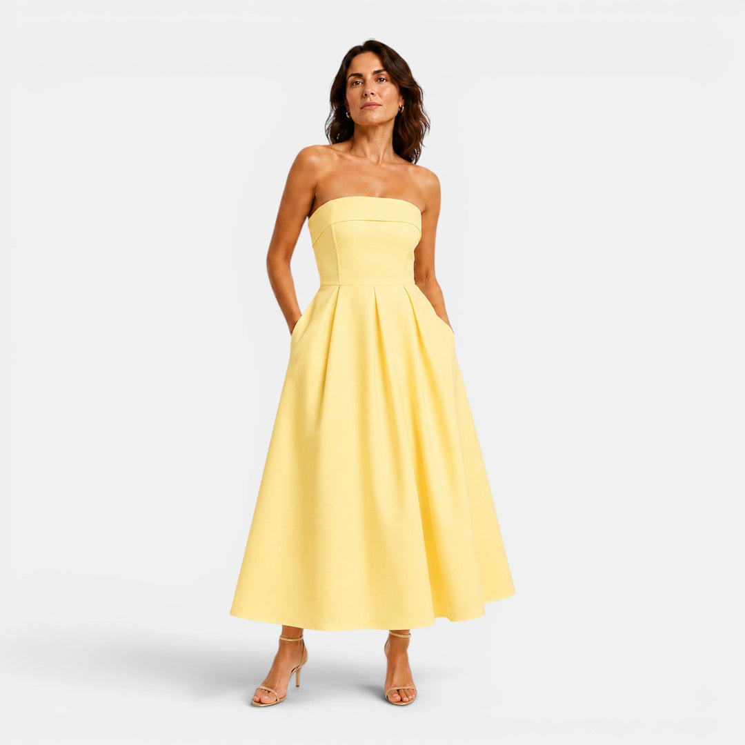 Bella | Strapless Pleated Midi Dress