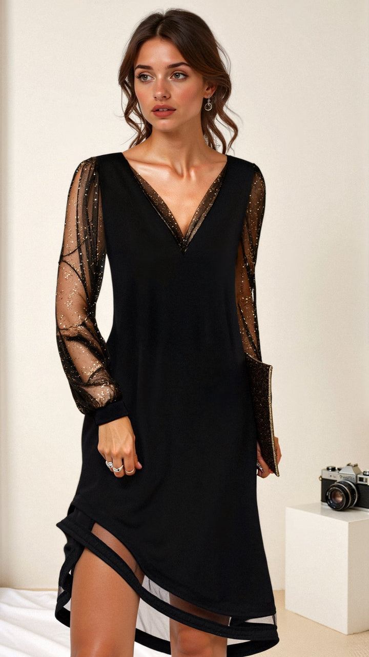 Olivia Sheer Sleeve Evening Dress