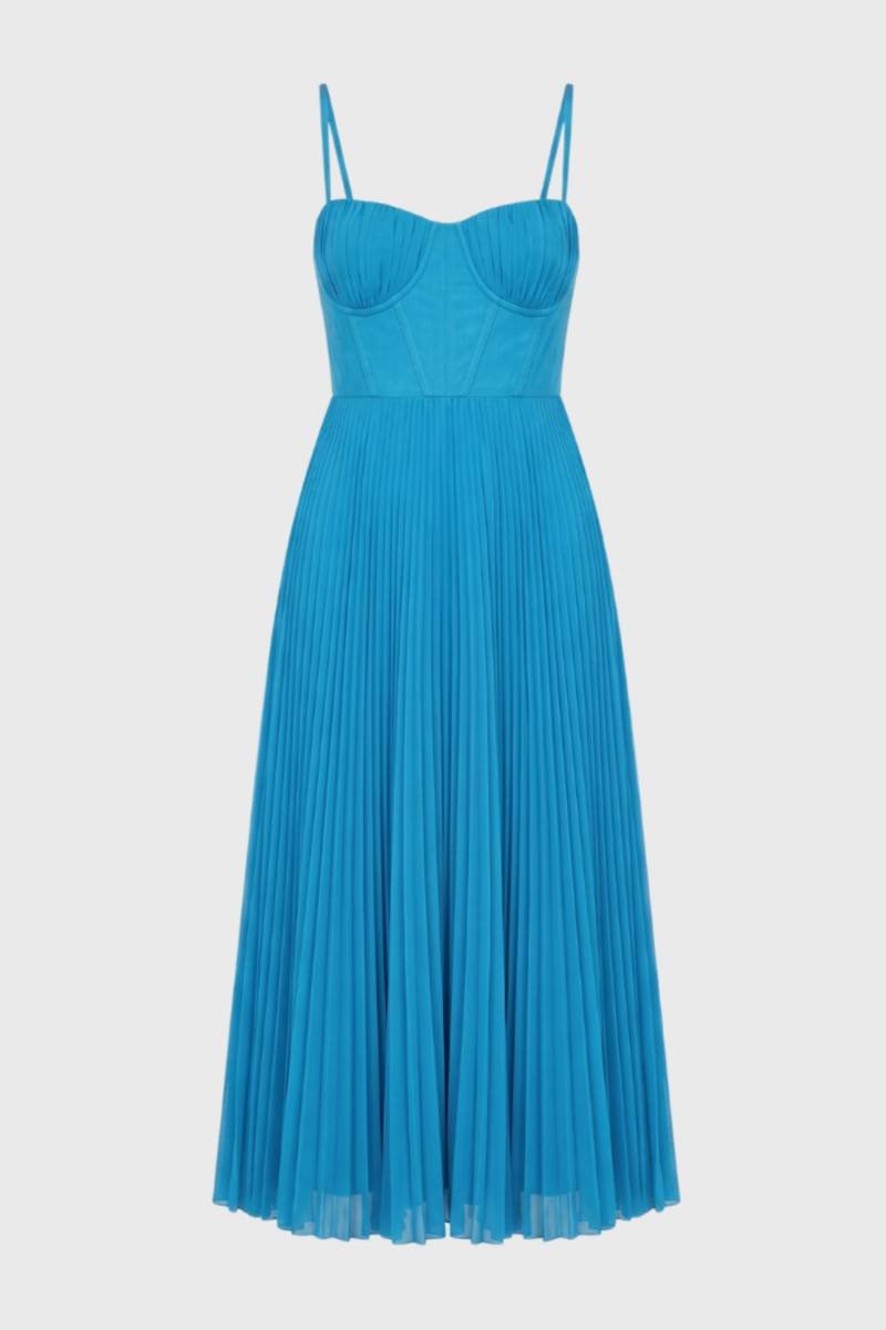 Ava Blue Pleated Midi Dress