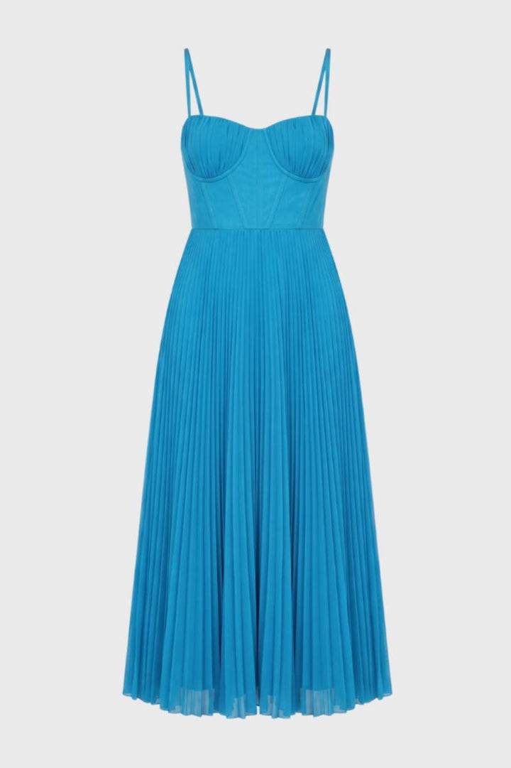 Ava Blue Pleated Midi Dress