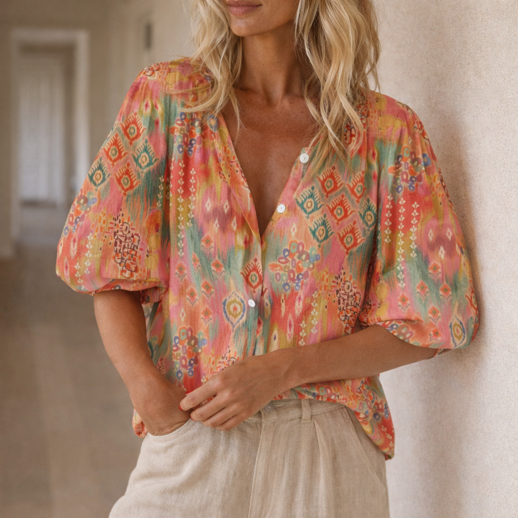 Willow | Boho Print Button Blouse