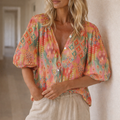 Willow | Boho Print Button Blouse