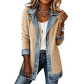 Emily | Veste longue en maille côtelée et denim, à empiècements patchwork