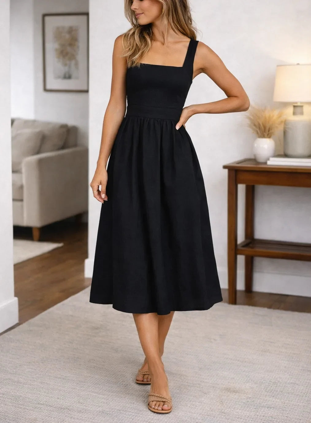 Ember | Smocked Square Neck Midi Dress