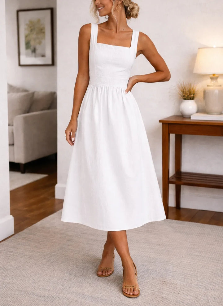 Ember | Smocked Square Neck Midi Dress