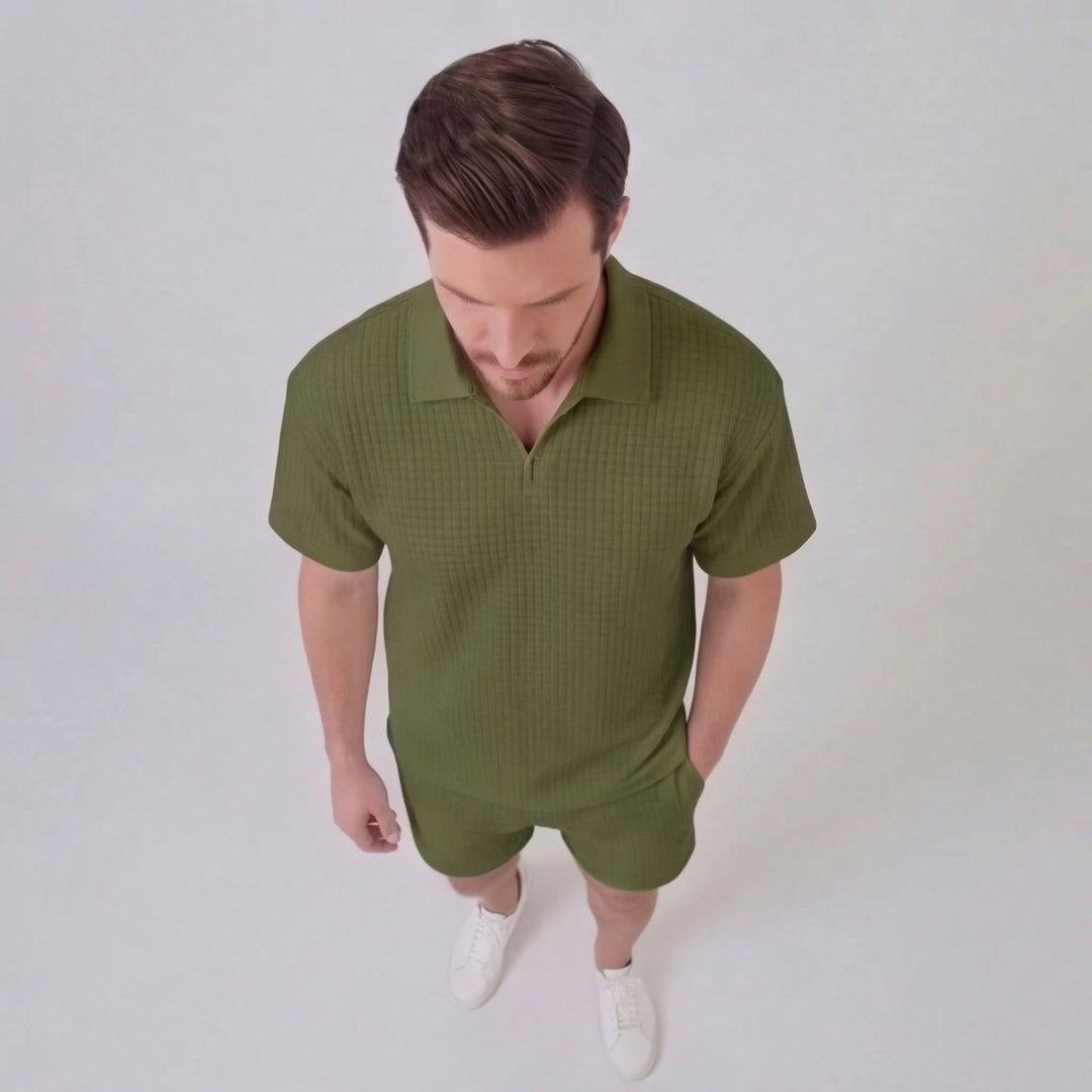 Lucas | Men's Waffle Knit Polo & Shorts Set