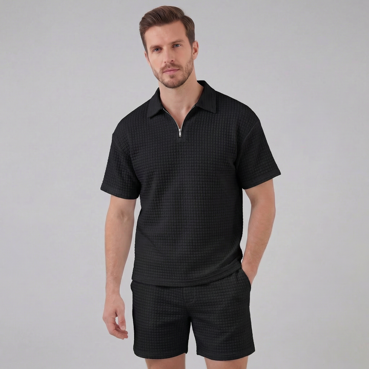 Lucas | Men's Waffle Knit Polo & Shorts Set