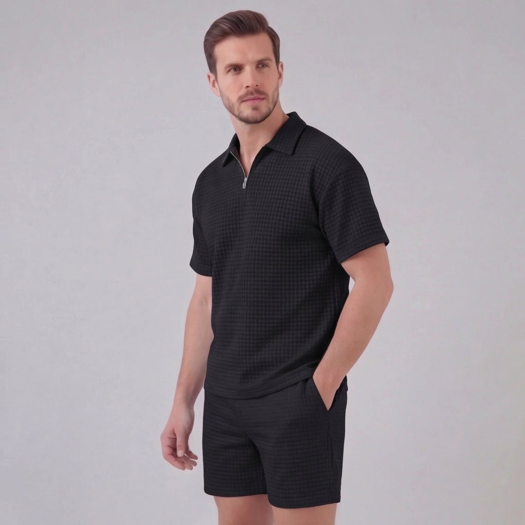 Lucas | Men's Waffle Knit Polo & Shorts Set