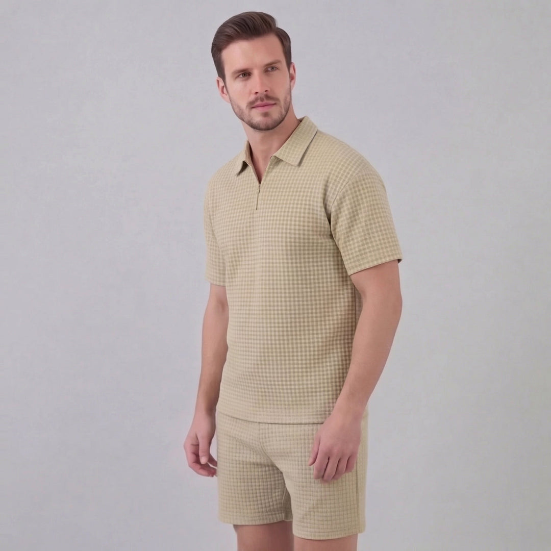 Lucas | Men's Waffle Knit Polo & Shorts Set